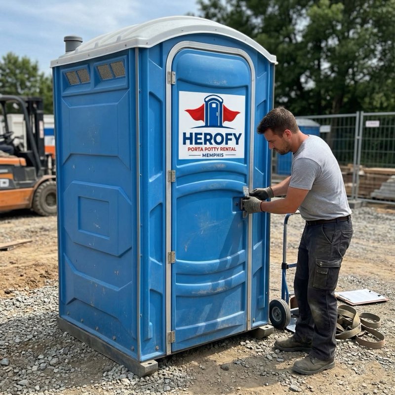 Portable toilet setup at a Memphis construction site